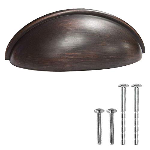 Oil Rubbed Bronze Kitchen Cabinet Pulls - 3 Inch Hole Center Bin Cup Drawer Handles - 10 Pack