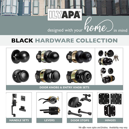 Ilyapa Passage Door Knob for Hall/Closet - Ball, Matte Black Interior Keyless Non Locking Round Door Handle, Matte Black, 6 Pack