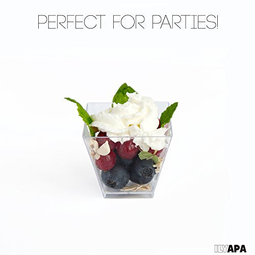 100 Mini Plastic Dessert Cups with Spoons - 3.5 oz Parfait Cups - ilyapa