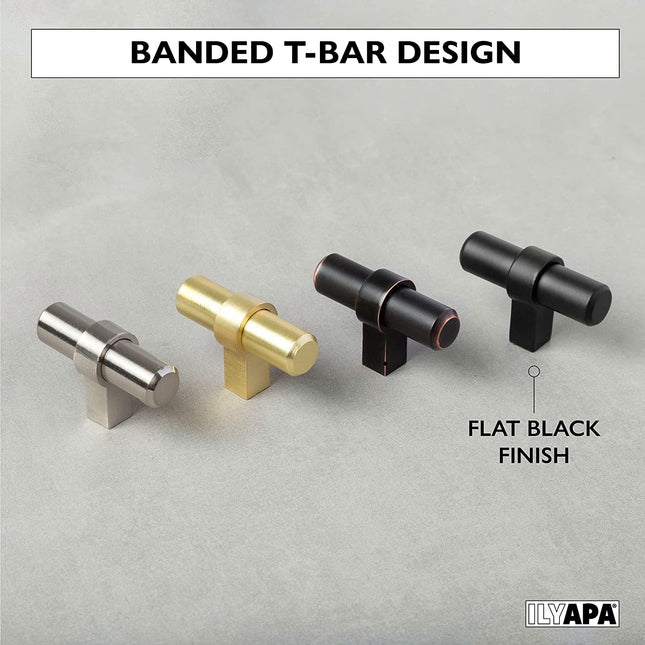 Black Kitchen Cabinet Knobs, 10 Pack - Contemporary T-Knob Drawer Pull Handle Hardware