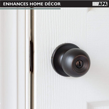 Ilyapa Privacy Door Knob for Bed/Bath - Ball, Oil Rubbed Bronze Interior Keyless Turn Thumb Locking Round Door Handle, Oil Rubbed Bronze