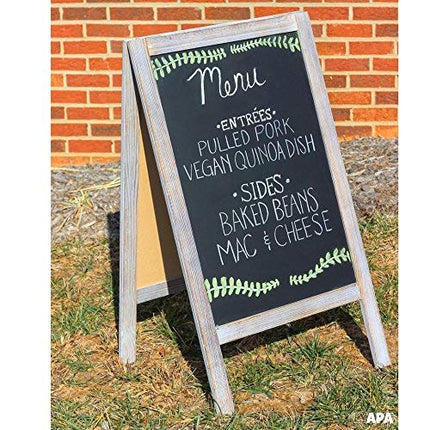 Wooden A-Frame Sign with Eraser & Chalk - 40 x 20 Inches Magnetic Sidewalk Chalkboard - Sturdy Freestanding Grey Sandwich Board Menu Display for Restaurant, Business or Wedding