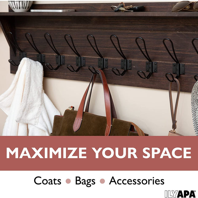 Ilyapa Wall Mounted Coat Rack Shelf, Espresso Wooden- 38" Entryway 10 Hook