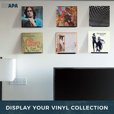 Vinyl Record Display Wall Mount, 6 Pack - Black Acrylic Record Holder Shelf
