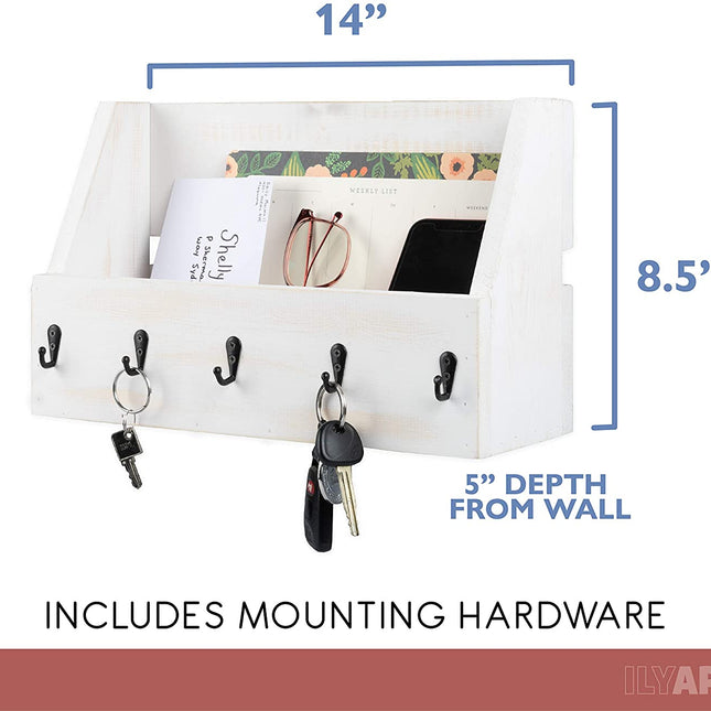 Ilyapa Rustic White Wooden Key and Mail Holder - Wall Mounted