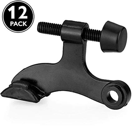 12 Pack Hinge Pin Black Door Stops -Heavy Duty Adjustable Door Stopper 2-1/2" x 1-3/4",with Black Rubber Bumper Tips