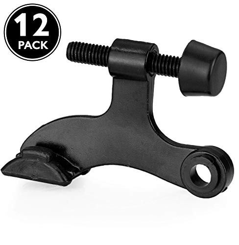 12 Pack Hinge Pin Black Door Stops -Heavy Duty Adjustable Door Stopper 2-1/2" x 1-3/4",with Black Rubber Bumper Tips