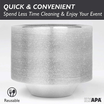 12oz Plastic Bowls Set of 100 - Silver Glitter-Heavy Duty Disposable Bowl