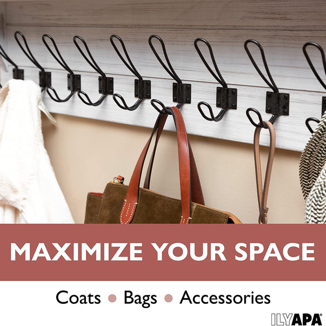 Ilyapa Wall Mounted Coat Rack Shelf, White Wooden - 38" Entryway 10 Hook