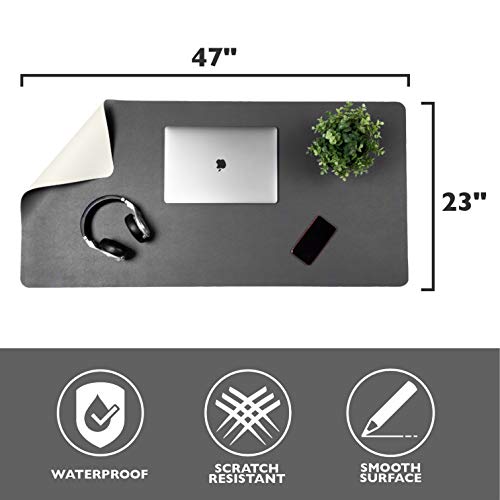 Office Desk Mat, Double Sided Cream & Graphite - Large 47 x 23 Inch Leather Style Computer Pad for Desk
