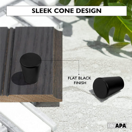 Ilyapa Flat Black Kitchen Cabinet Knobs - Circular Cone Drawer Handles - 25 Pack of Kitchen Cabinet Hardware