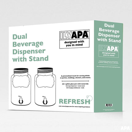 Outdoor Glass Beverage Dispenser 2 Pack with Sturdy Metal Base, Hanging Chalkboards & Stainless Steel Spigots - Double Drink Dispensers for Lemonade, Tea, Cold Water & More