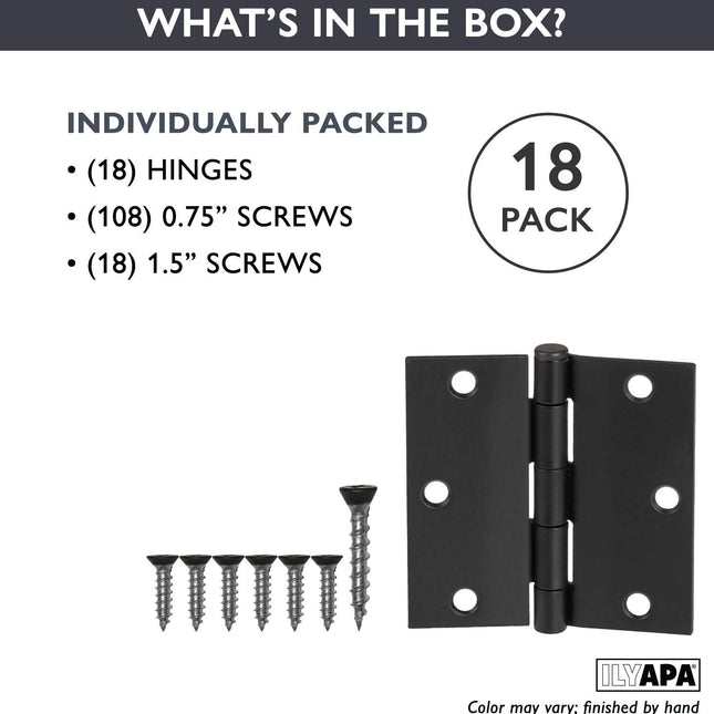 18 Pack of Door Hinges Black - 3 ¬¨Œ© x 3 ¬¨Œ© Inch Square Interior Hinges for Doors