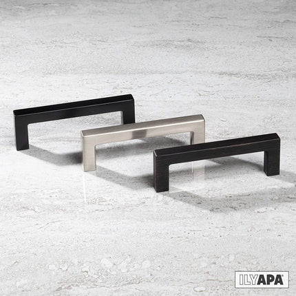 Black Cabinet Handles - 3 Inch Hole Center Modern Squared Drawer Pulls - 25 Pack of Kitchen Cabinet Hardware