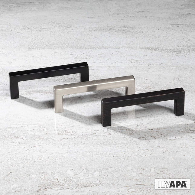 Black Cabinet Handles - 3 Inch Hole Center Modern Squared Drawer Pulls - 25 Pack of Kitchen Cabinet Hardware