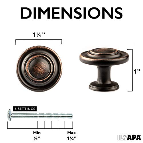 Oil Rubbed Bronze Kitchen Cabinet Knobs - Round Ringed Drawer Handles - 10 Pack of Kitchen Cabinet Hardware