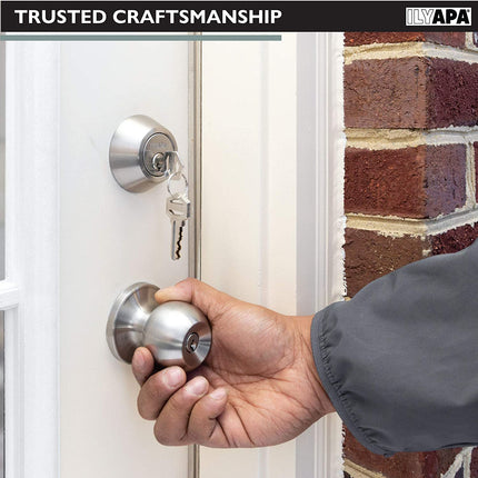 Ilyapa Entry Knob with Deadbolt Set - Ball, Satin Nickle 3 Pack