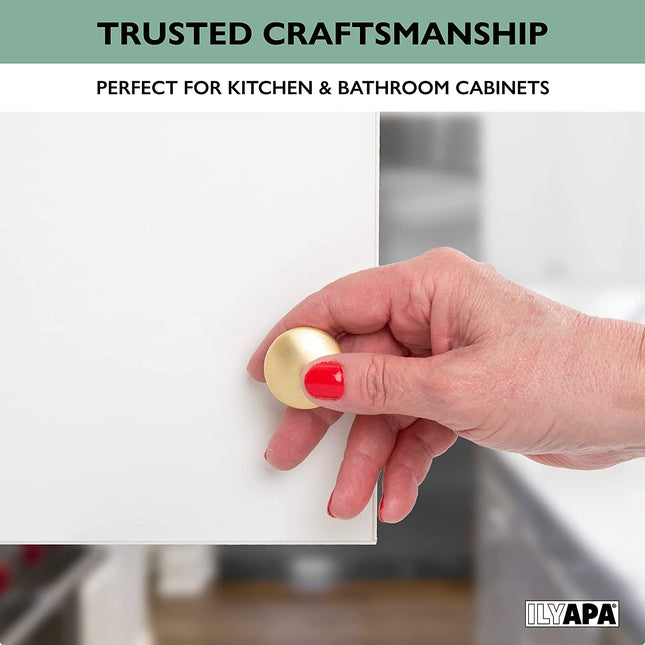 Ilyapa Brushed Gold Kitchen Cabinet Knobs - Round Drawer Handles - 10 Pack of Kitchen Cabinet Hardware