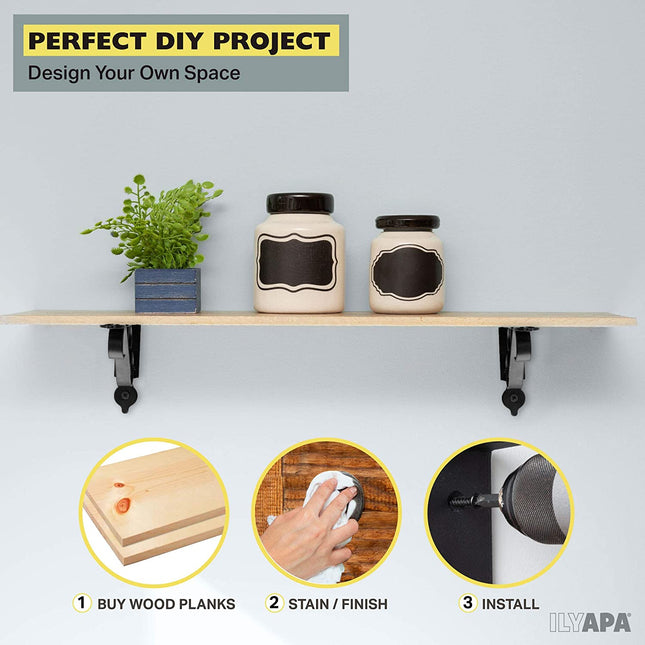 Heavy Duty Floating Shelf Brackets, 4 Pack - 6x8 Inch Decorative Metal Shelf Holders for Wall Mount Shelves