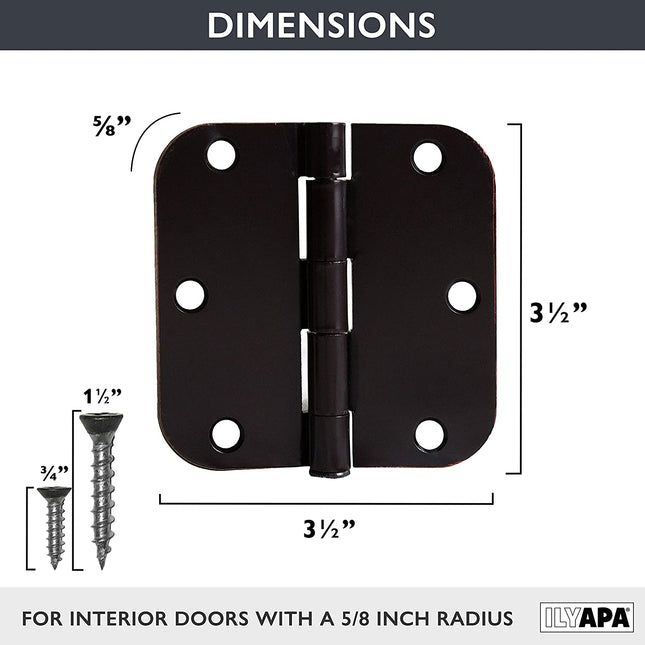 Ilyapa 48 Pack Oil Rubbed Bronze Door Hinges - 3.5 x 3.5 Inch Interior Door Hinges for Doors Antique Bronze Door Hinges for Doors 3 1/2 Inches, with 5/8 Inch Radius Corners