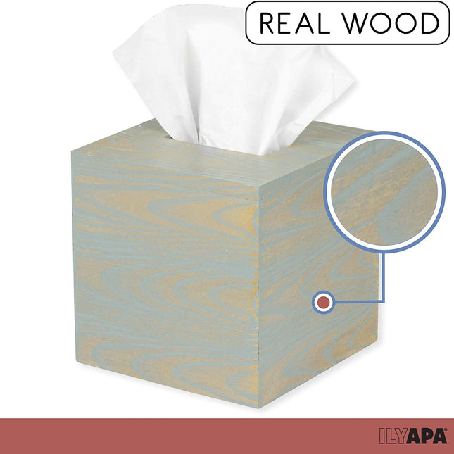 Ilyapa Wood Tissue Box Cover, 2 Pack Square - Rustic Farmhouse Gray Wooden Tissue Holders