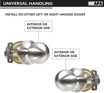 Ilyapa Passage Door Knob for Hall/Closet - Ball, Satin Nickel Interior Keyless Non Locking Round Door Handle, Satin Nickel, 10 Pack
