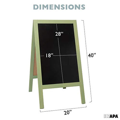 Wooden A-Frame Sign with Eraser & Chalk - 40 x 20 Inches Magnetic Sidewalk Chalkboard - Sturdy Freestanding Sage Sandwich Board Menu Display for Restaurant, Business Or Wedding