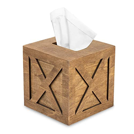 Ilyapa Wood Tissue Box Cover Farmhouse X Patterned- Rustic Farmhouse Barnwood