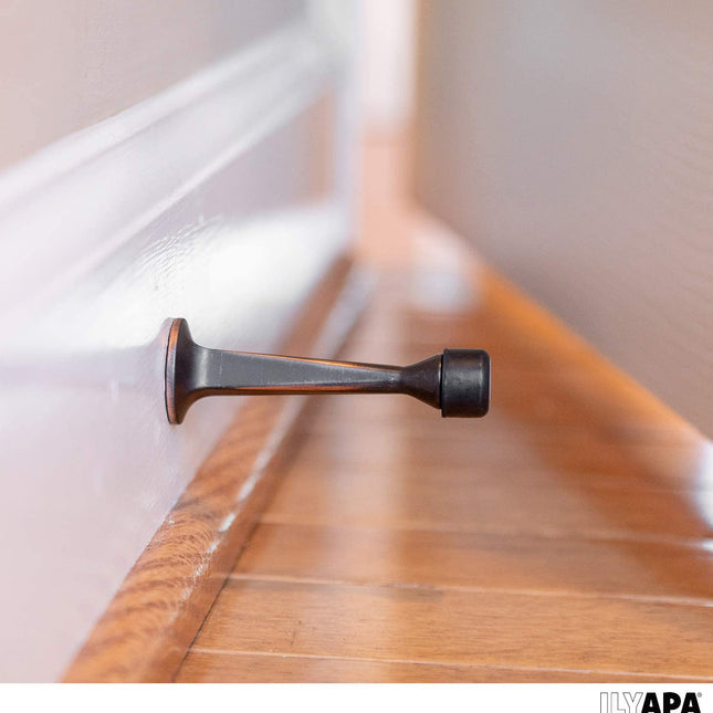 10 Pack of Door Stops Oil Rubbed Bronze - 3 1/4 Inch Heavy Duty Door Stop with Rubber Bumper