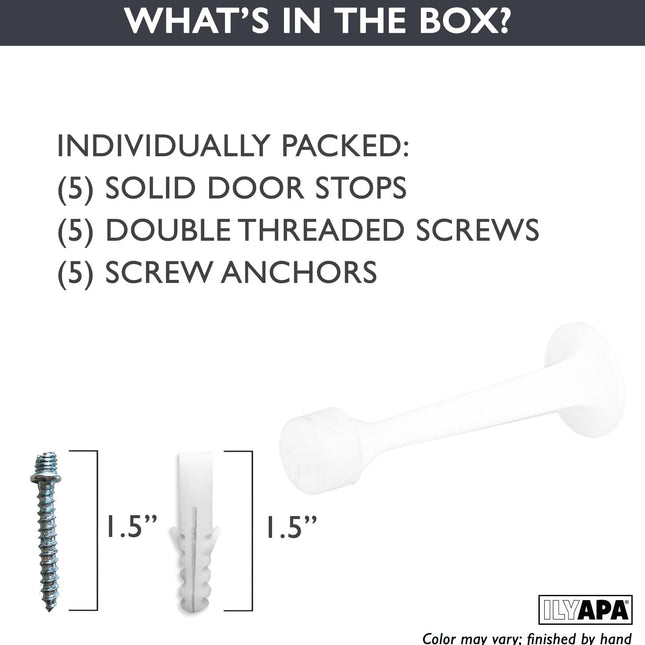 Ilyapa 5 Pack of Door Stops Satin Nickel - 3 1/4 Inch Door Stop - Rubber Bumper