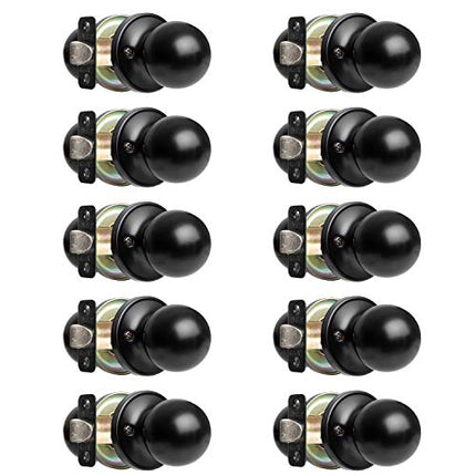Ilyapa Passage Door Knob for Hall/Closet - Ball, Matte Black Interior Keyless Non Locking Round Door Handle, Matte Black, 10 Pack