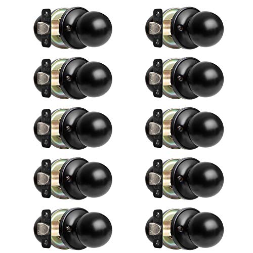 Ilyapa Passage Door Knob for Hall/Closet - Ball, Matte Black Interior Keyless Non Locking Round Door Handle, Matte Black, 10 Pack