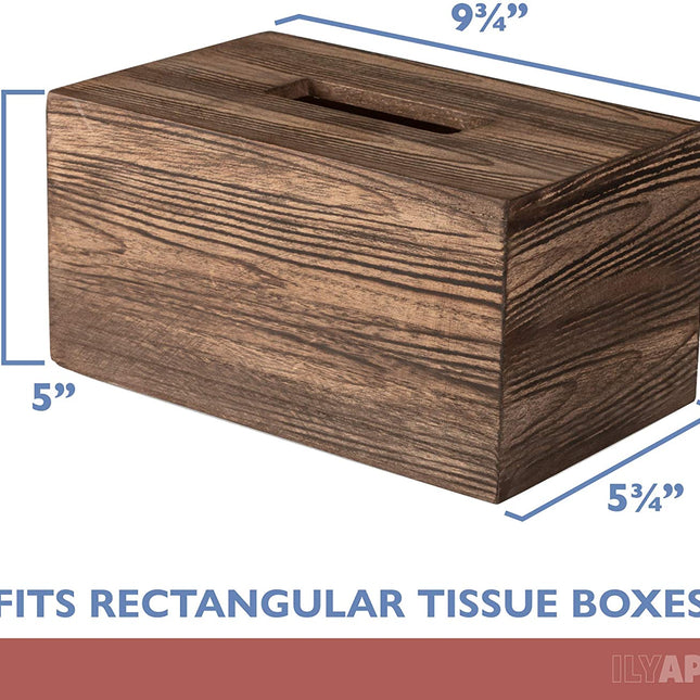 Ilyapa Wood Tissue Box Cover Rectangular - Rustic Farmhouse Wooden Tissue Holder