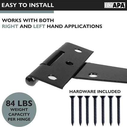Ilyapa Heavy Duty Gate Hinges, 6 Pack - 12 Inch Outdoor T Strap Hinges for Barn Door, Shed or Wooden Fences