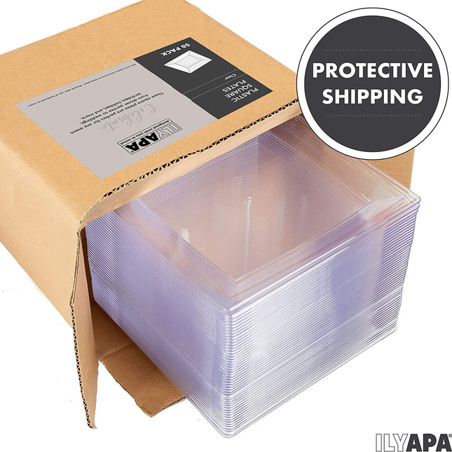 50 Plastic Square Plates - 4 Inch Clear Disposable Plates