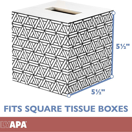 Ilyapa Wooden Tissue Box Cover, White Wood Geometric Design - Modern Printed White Wooden Tissue Holders