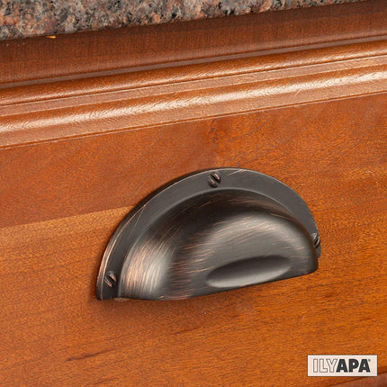 Oil Rubbed Bronze Kitchen Cabinet Pulls - 3 Inch Hole Center Industrial Design Bin Cup Drawer Handles - 10 Pack of Kitchen Cabinet Hardware