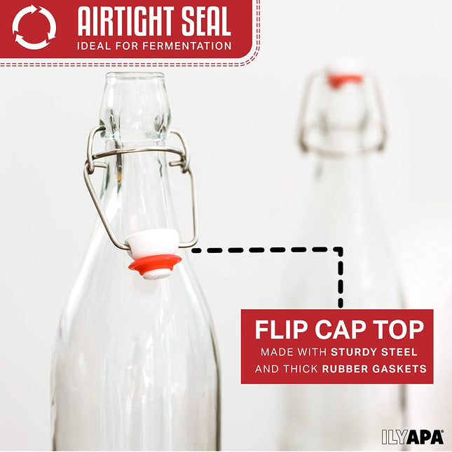 32 oz Clear Glass Beer Bottles for Home Brewing - 6 Pack with Airtight Rubber Seal Flip Caps