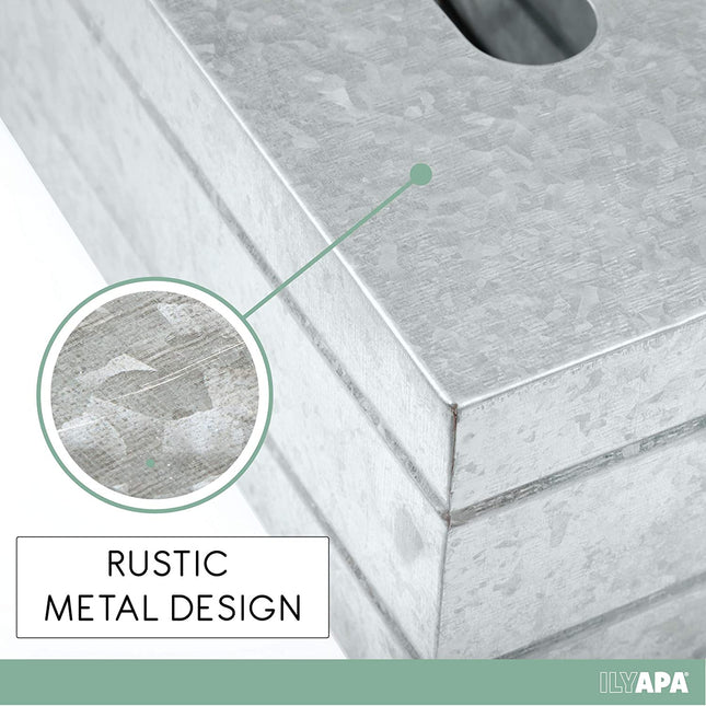 Ilyapa Tissue Box Cover Rectangular - Rustic Galvanized Metal Tissue Box Holder