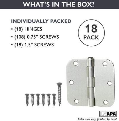 18 Pack of Door Hinges Chrome - 3 ¬¨Œ© x 3 ¬¨Œ© Inch Interior Hinges for Doors with 5/8" Radius Corners