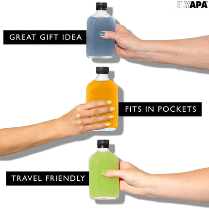 Ilyapa Ilyapa 375 ml Glass Flask Bottle - 6 Pack Liquor Pocket Flask with Plastic Top, Sauce, Oil, Syrup Bottle