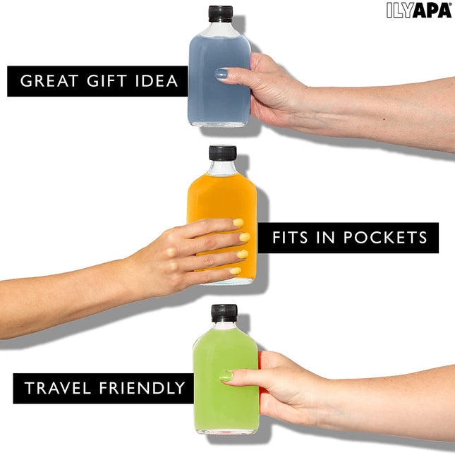 Ilyapa Ilyapa 375 ml Glass Flask Bottle - 6 Pack Liquor Pocket Flask with Plastic Top, Sauce, Oil, Syrup Bottle