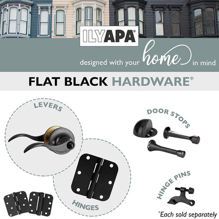 Ilyapa Privacy Door Lever for Bed/Bath - Wave, Matte Black Reversible Interior Keyless Turn Thumb Locking Door Leverset, Matte Black, 10 Pack