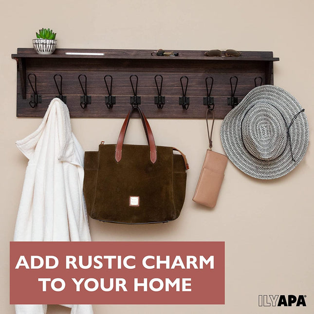 Ilyapa Wall Mounted Coat Rack Shelf, Espresso Wooden- 38" Entryway 10 Hook