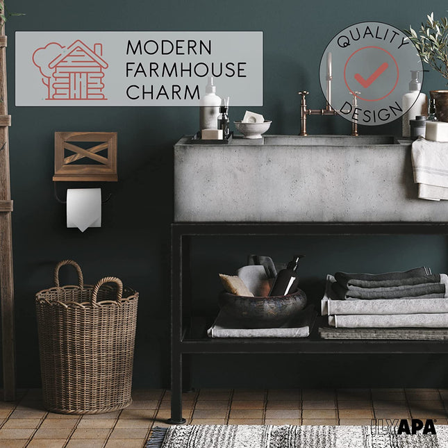 Farmhouse Toilet Paper Holder for Bathroom - Barnwood Rustic Wood Wall Mount