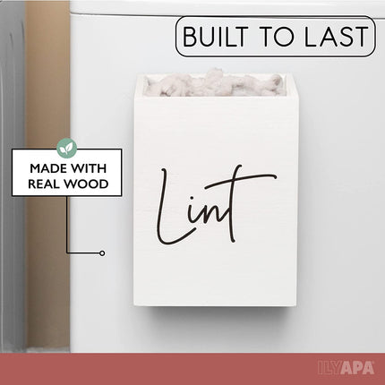Ilyapa Tall Wooden Magnetic Lint Bin for Laundry Room Organization and Cleanliness - Whiite Lint Garbage Can