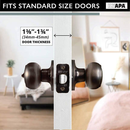 Interior Privacy Door Knob - Keyless Locking Door Handles for Bedroom or Bathroom - Oil Rubbed Bronze Finish