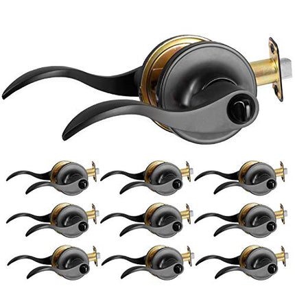 Ilyapa Privacy Door Lever for Bed/Bath - Wave, Matte Black Reversible Interior Keyless Turn Thumb Locking Door Leverset, Matte Black, 10 Pack