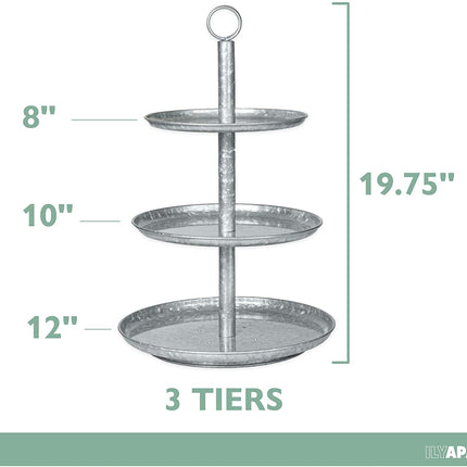 Galvanized Three Tier Serving Stand - 3 Tiered Metal Tray Platter for Cake, Dessert, Shrimp, Appetizers & More