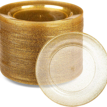 100 Gold Glitter Plastic Plates for Dinner Party or Wedding-6 Inch Premium Plate